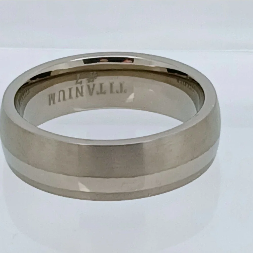 Vintage Titanium 6mm Band Ring Brushed Polished Silver Tone Size 7 Y2K 90s NOS